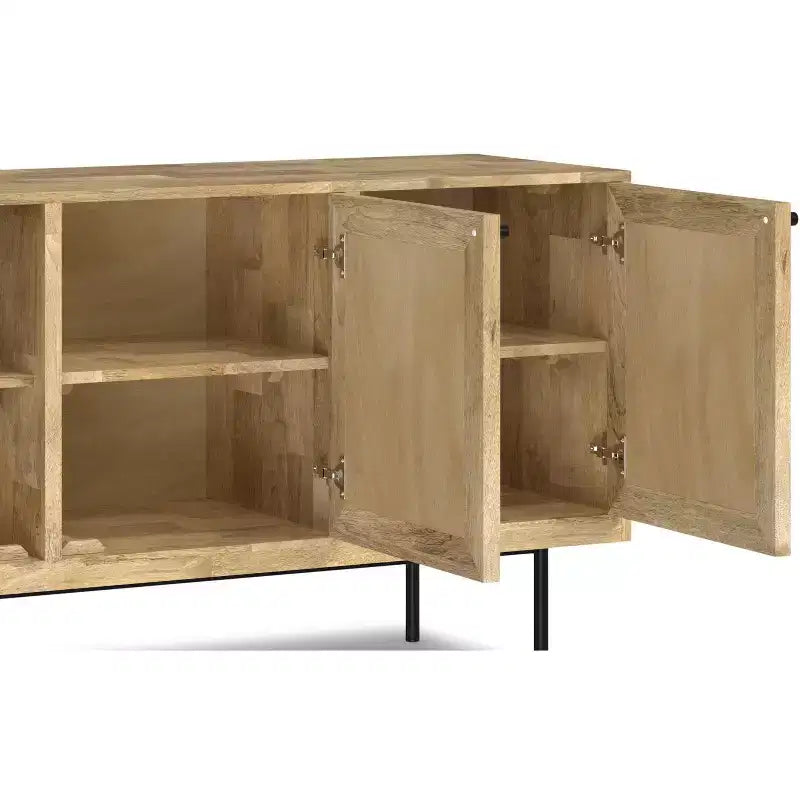 LUNGA 145 cm – CREDENZA CONTEMPORANEA MODERNA IN LEGNO MASSELLO DI MANGO NATURALE
