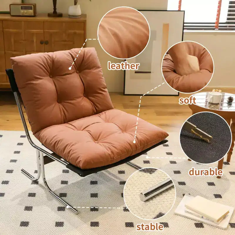 Poltrona in pelle, sedia a poltroncina moderna con schienale alto e seduta morbida imbottita, gambe in metallo a X, sedia divano per ufficio, camera da letto, soggiorno