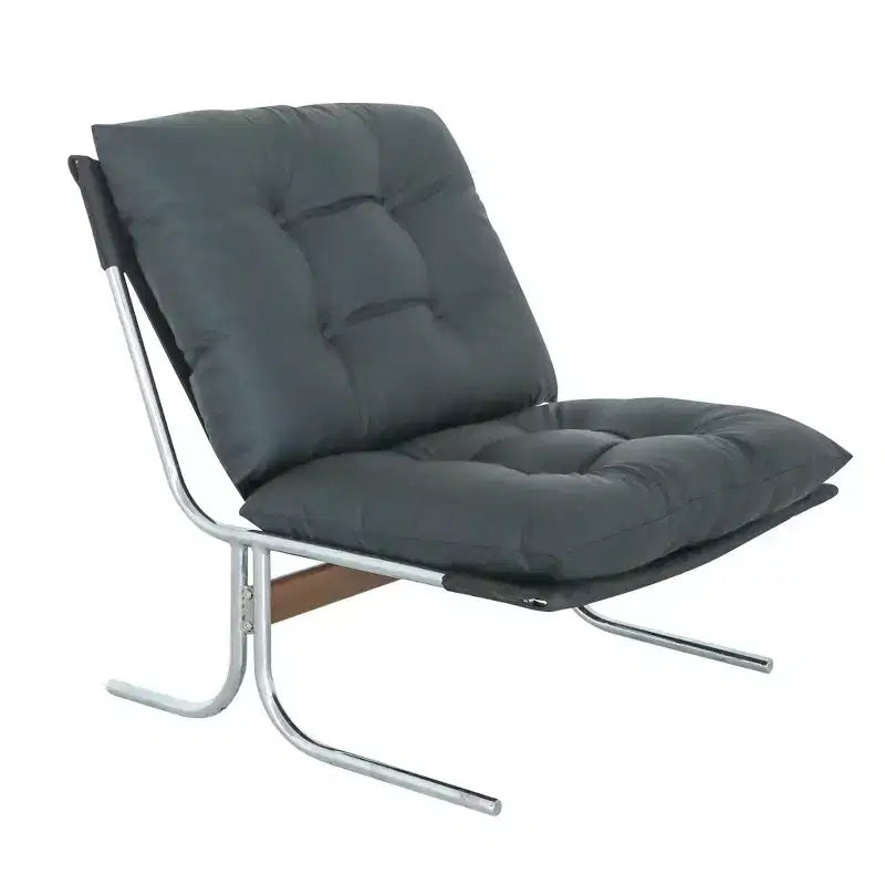 Poltrona in pelle, sedia a poltroncina moderna con schienale alto e seduta morbida imbottita, gambe in metallo a X, sedia divano per ufficio, camera da letto, soggiorno