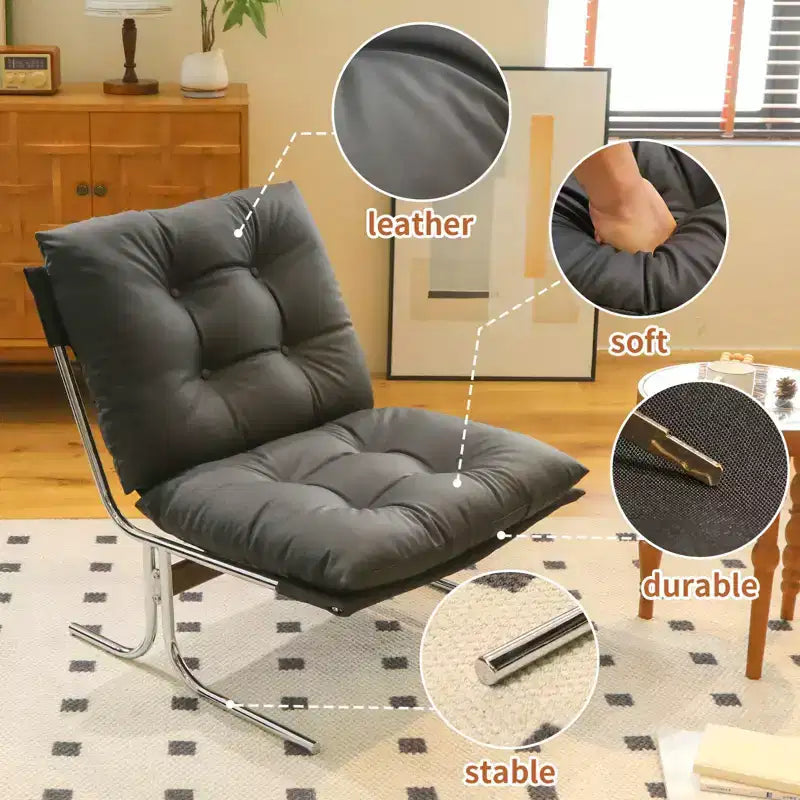 Poltrona in pelle, sedia a poltroncina moderna con schienale alto e seduta morbida imbottita, gambe in metallo a X, sedia divano per ufficio, camera da letto, soggiorno