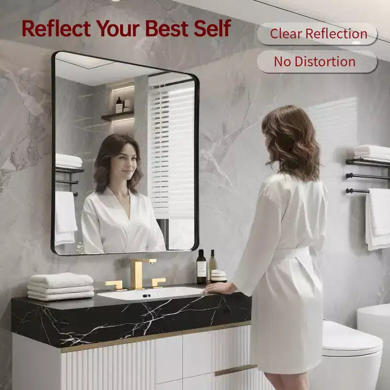 Specchio da bagno con cornice nera per parete, specchio rettangolare 28x36 orizzontale o verticale