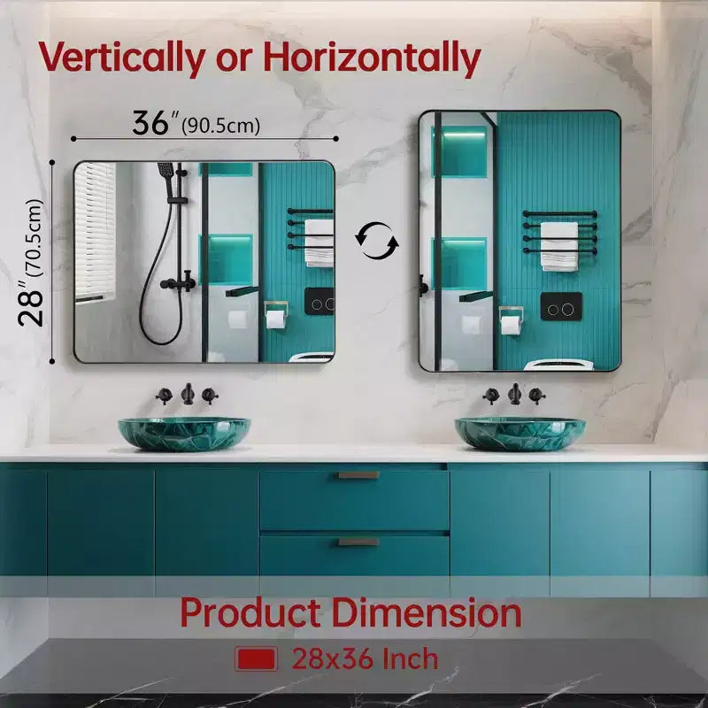 Specchio da bagno con cornice nera per parete, specchio rettangolare 28x36 orizzontale o verticale
