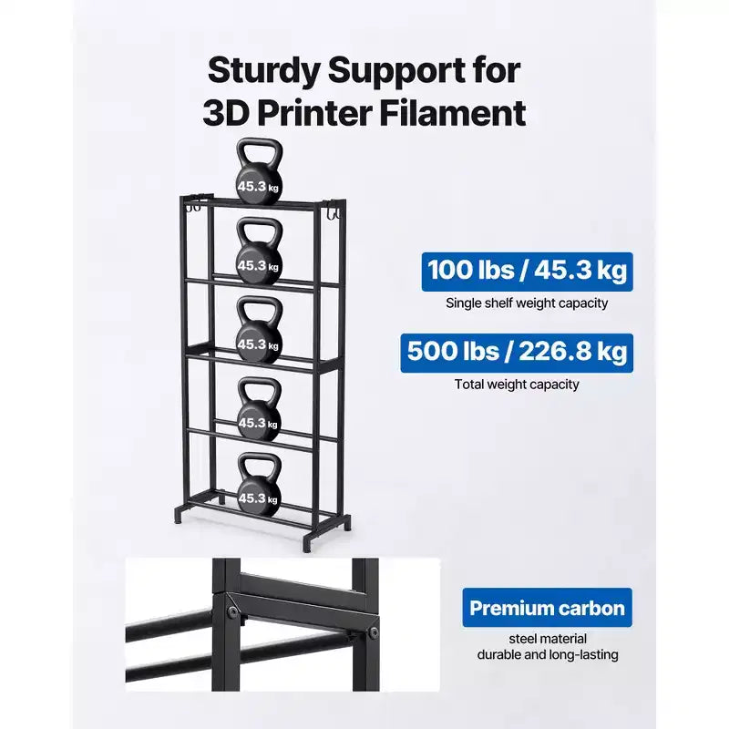 VEVOR Scaffale porta filamenti per stampante 3D, scaffali portaoggetti a 5 livelli per filamenti di stampa 3D, porta bobine di filamento, nero