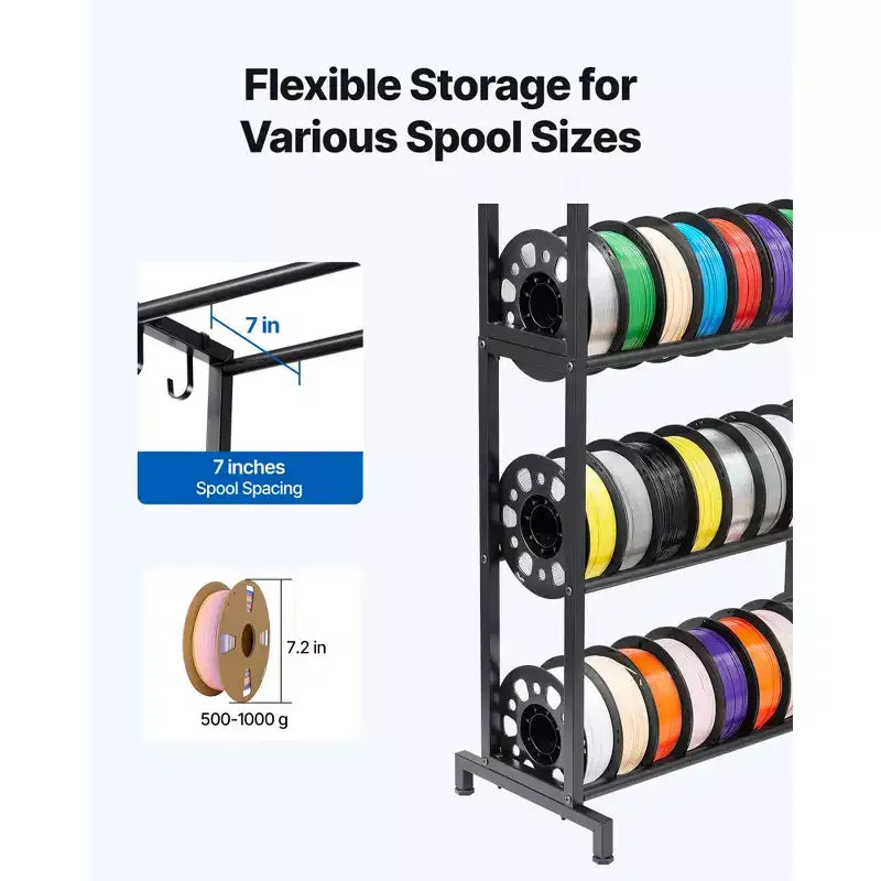 VEVOR Scaffale porta filamenti per stampante 3D, scaffali portaoggetti a 5 livelli per filamenti di stampa 3D, porta bobine di filamento, nero