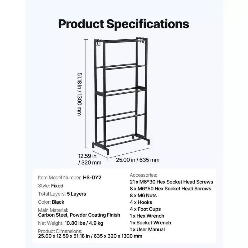 VEVOR Scaffale porta filamenti per stampante 3D, scaffali portaoggetti a 5 livelli per filamenti di stampa 3D, porta bobine di filamento, nero