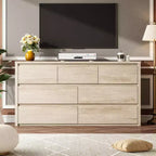 Cassettiera da Comò Rustica in Legno a 7 Cassetti per Camera da Letto, Credenza Cassettiera con Cassetti, Mobile Contenitore Senza Maniglie per Camera da Letto, Soggiorno con Dispositivo Antiribaltamento di Sicurezza