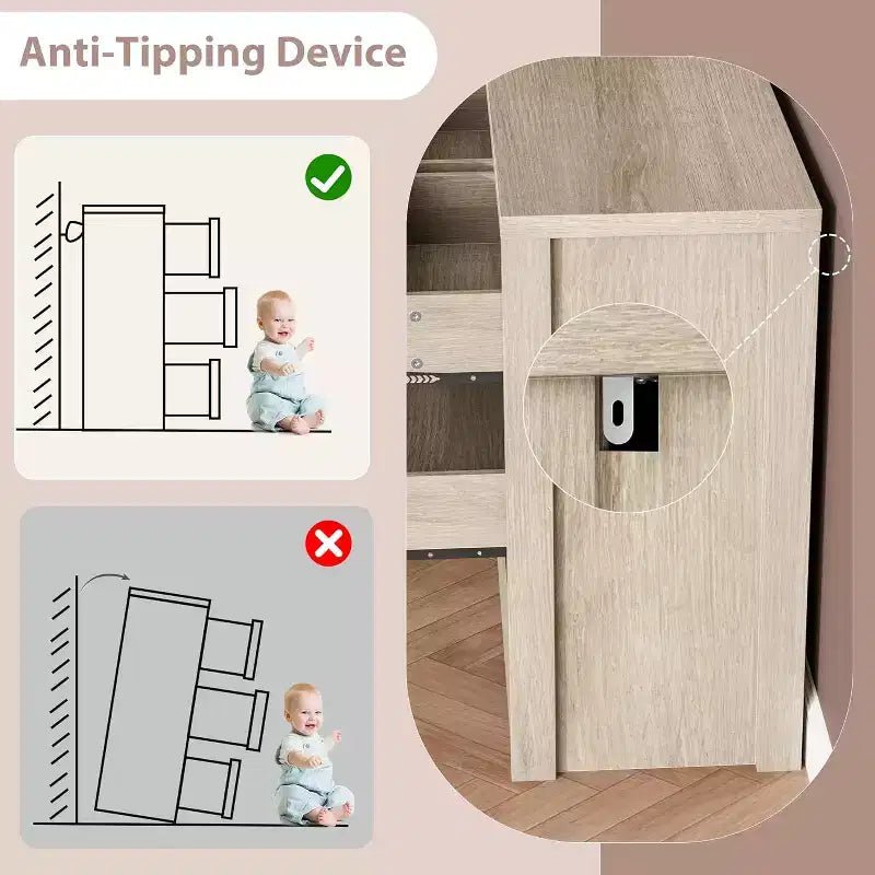 Cassettiera da Comò Rustica in Legno a 7 Cassetti per Camera da Letto, Credenza Cassettiera con Cassetti, Mobile Contenitore Senza Maniglie per Camera da Letto, Soggiorno con Dispositivo Antiribaltamento di Sicurezza
