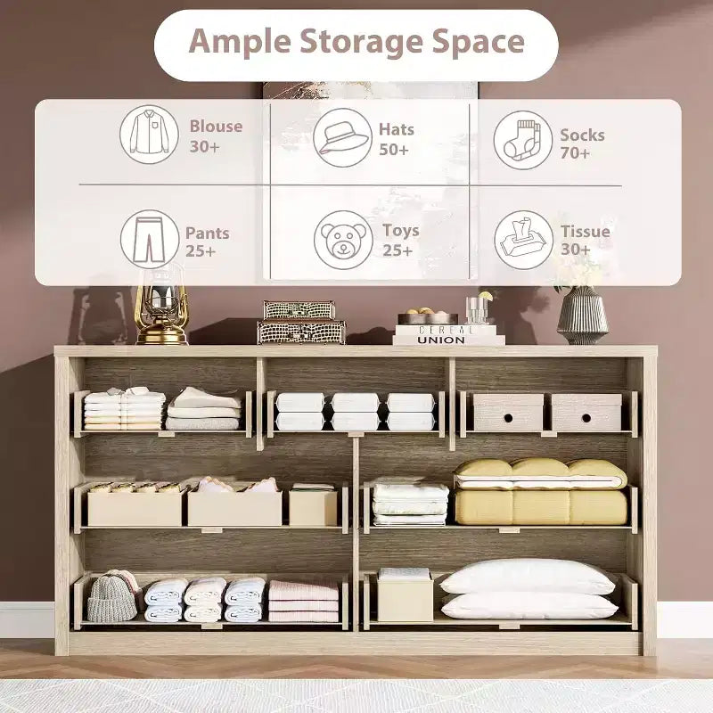 Cassettiera da Comò Rustica in Legno a 7 Cassetti per Camera da Letto, Credenza Cassettiera con Cassetti, Mobile Contenitore Senza Maniglie per Camera da Letto, Soggiorno con Dispositivo Antiribaltamento di Sicurezza