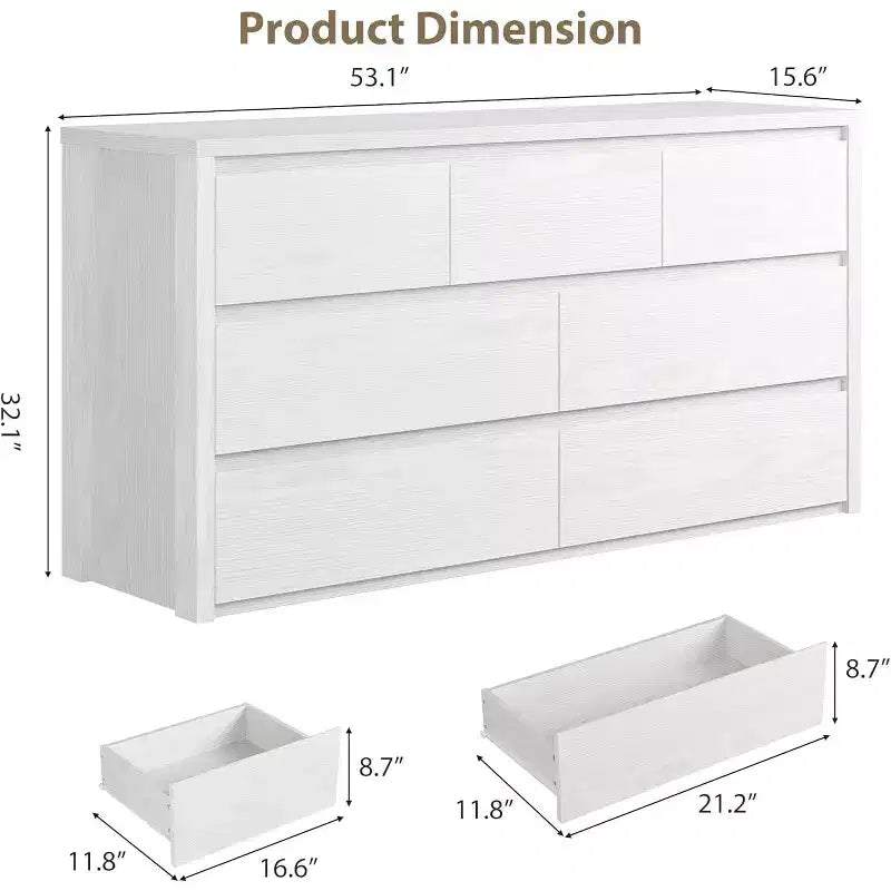 Cassettiera da Comò Rustica in Legno a 7 Cassetti per Camera da Letto, Credenza Cassettiera con Cassetti, Mobile Contenitore Senza Maniglie per Camera da Letto, Soggiorno con Dispositivo Antiribaltamento di Sicurezza