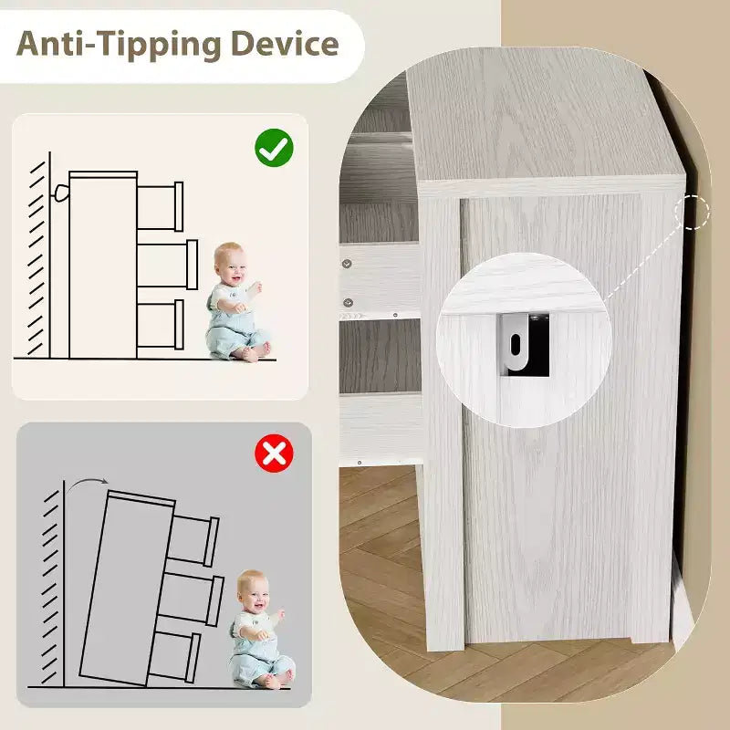 Cassettiera da Comò Rustica in Legno a 7 Cassetti per Camera da Letto, Credenza Cassettiera con Cassetti, Mobile Contenitore Senza Maniglie per Camera da Letto, Soggiorno con Dispositivo Antiribaltamento di Sicurezza