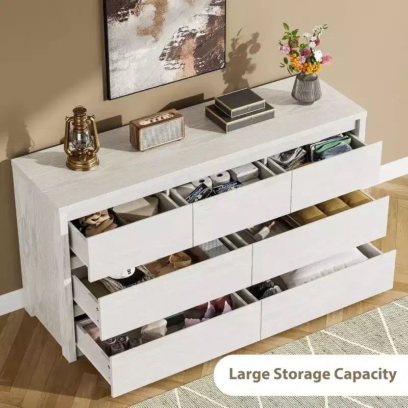 Cassettiera da Comò Rustica in Legno a 7 Cassetti per Camera da Letto, Credenza Cassettiera con Cassetti, Mobile Contenitore Senza Maniglie per Camera da Letto, Soggiorno con Dispositivo Antiribaltamento di Sicurezza