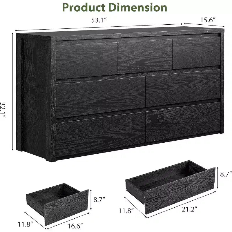 Cassettiera da Comò Rustica in Legno a 7 Cassetti per Camera da Letto, Credenza Cassettiera con Cassetti, Mobile Contenitore Senza Maniglie per Camera da Letto, Soggiorno con Dispositivo Antiribaltamento di Sicurezza