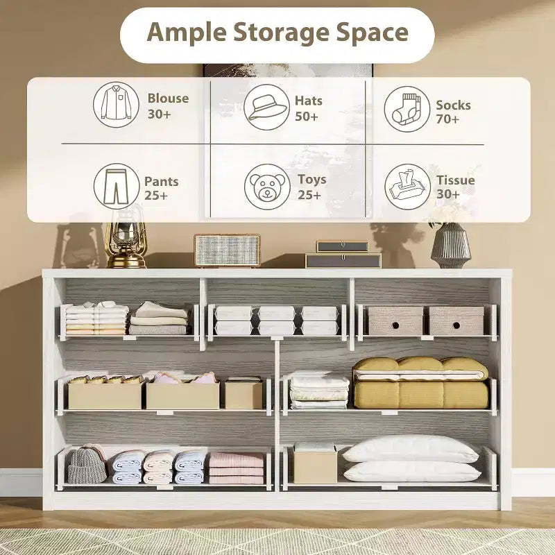 Cassettiera da Comò Rustica in Legno a 7 Cassetti per Camera da Letto, Credenza Cassettiera con Cassetti, Mobile Contenitore Senza Maniglie per Camera da Letto, Soggiorno con Dispositivo Antiribaltamento di Sicurezza