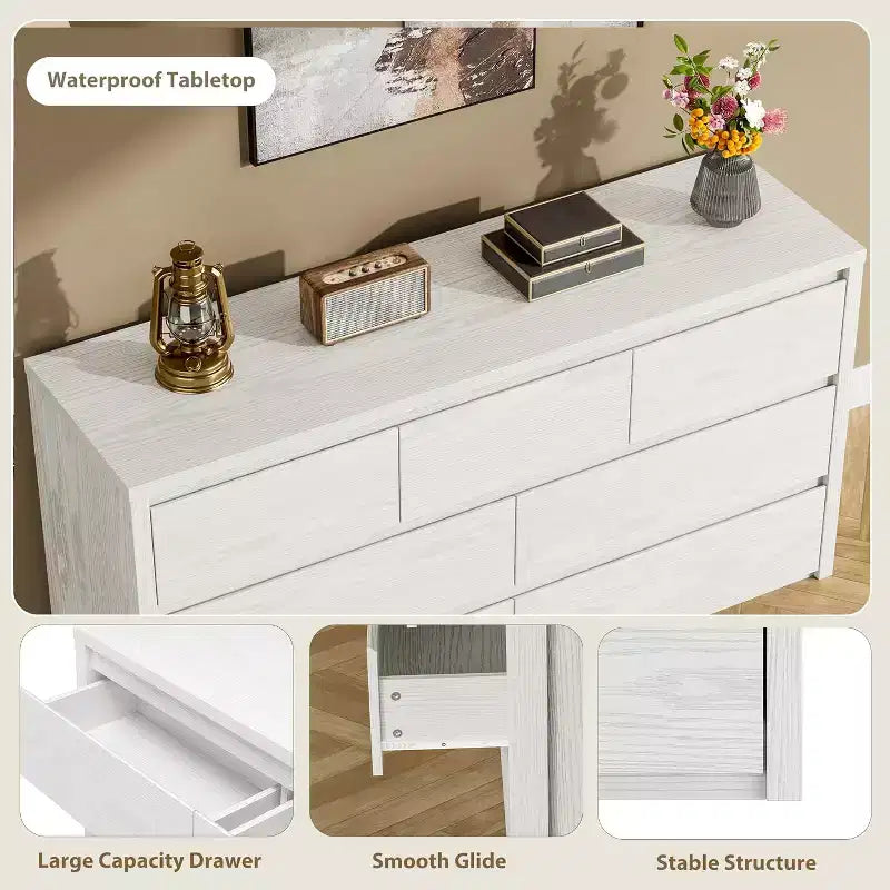 Cassettiera da Comò Rustica in Legno a 7 Cassetti per Camera da Letto, Credenza Cassettiera con Cassetti, Mobile Contenitore Senza Maniglie per Camera da Letto, Soggiorno con Dispositivo Antiribaltamento di Sicurezza