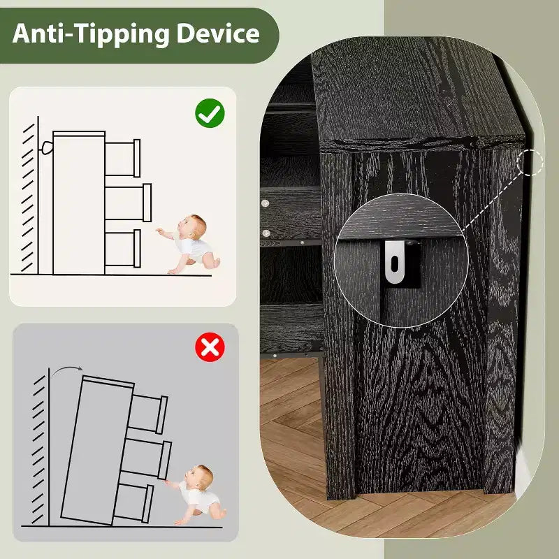 Cassettiera da Comò Rustica in Legno a 7 Cassetti per Camera da Letto, Credenza Cassettiera con Cassetti, Mobile Contenitore Senza Maniglie per Camera da Letto, Soggiorno con Dispositivo Antiribaltamento di Sicurezza
