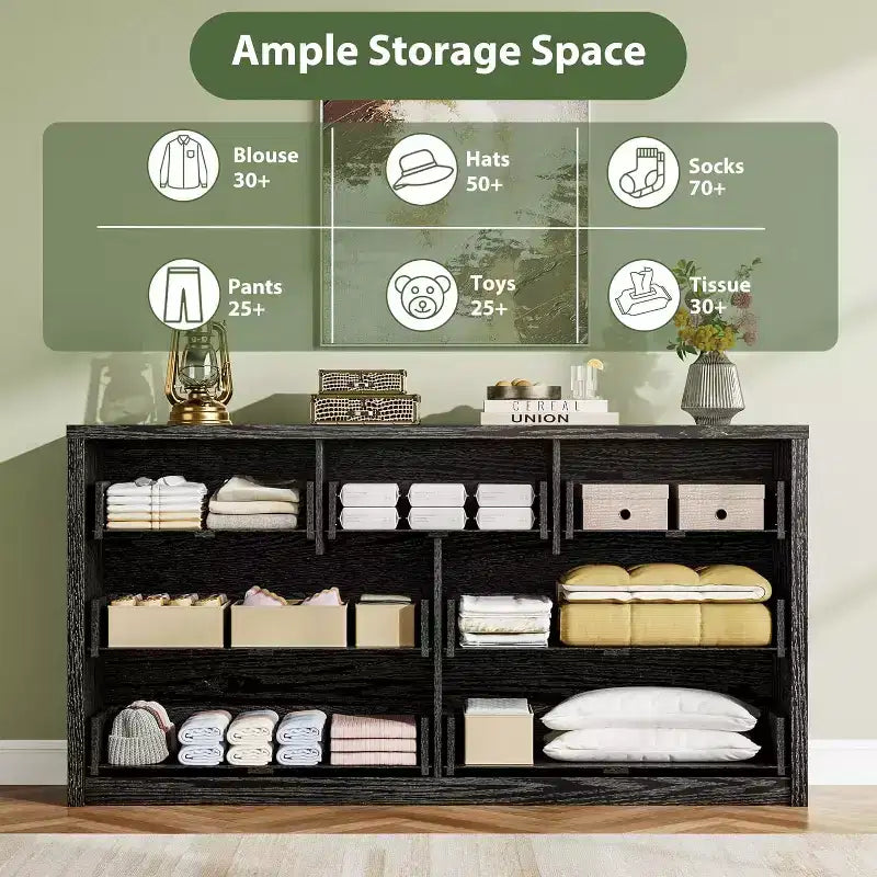 Cassettiera da Comò Rustica in Legno a 7 Cassetti per Camera da Letto, Credenza Cassettiera con Cassetti, Mobile Contenitore Senza Maniglie per Camera da Letto, Soggiorno con Dispositivo Antiribaltamento di Sicurezza