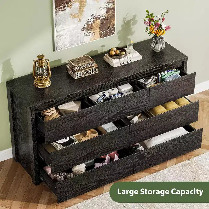 Cassettiera da Comò Rustica in Legno a 7 Cassetti per Camera da Letto, Credenza Cassettiera con Cassetti, Mobile Contenitore Senza Maniglie per Camera da Letto, Soggiorno con Dispositivo Antiribaltamento di Sicurezza