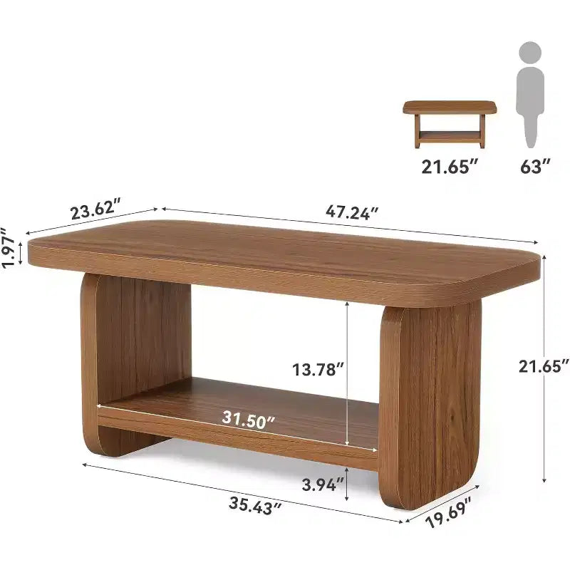 Tavolino da Caffè a 2 Livelli Lantine 47.2 con Contenitore, Tavolino Quadrato Moderno Stile Fattoria per Soggiorno, Camera da Letto, Cameretta, 47.24 L x 23.62 P, Marrone