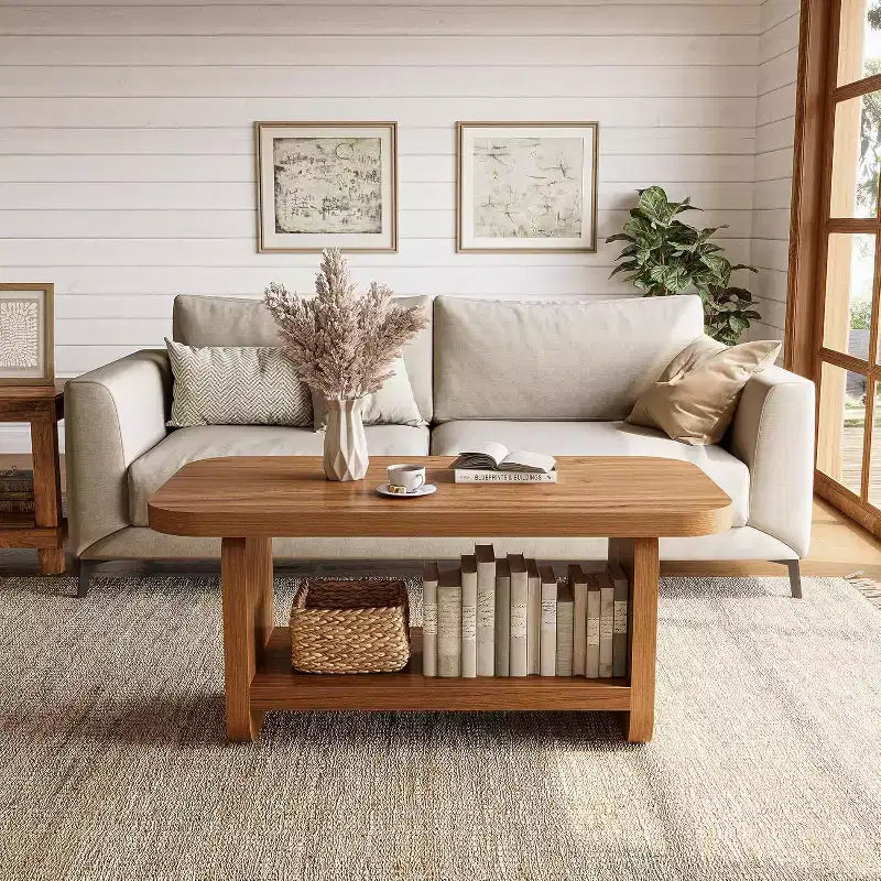 Tavolino da Caffè a 2 Livelli Lantine 47.2 con Contenitore, Tavolino Quadrato Moderno Stile Fattoria per Soggiorno, Camera da Letto, Cameretta, 47.24 L x 23.62 P, Marrone
