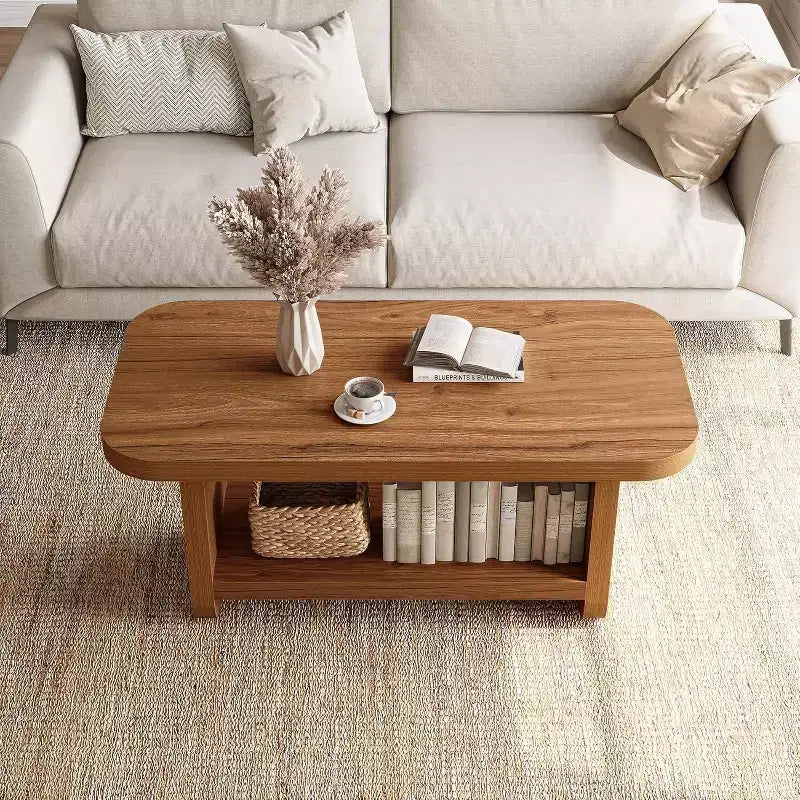 Tavolino da Caffè a 2 Livelli Lantine 47.2 con Contenitore, Tavolino Quadrato Moderno Stile Fattoria per Soggiorno, Camera da Letto, Cameretta, 47.24 L x 23.62 P, Marrone