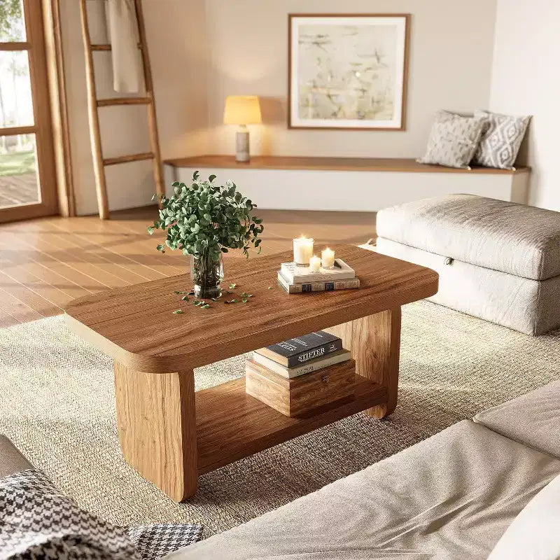 Tavolino da Caffè a 2 Livelli Lantine 47.2 con Contenitore, Tavolino Quadrato Moderno Stile Fattoria per Soggiorno, Camera da Letto, Cameretta, 47.24 L x 23.62 P, Marrone