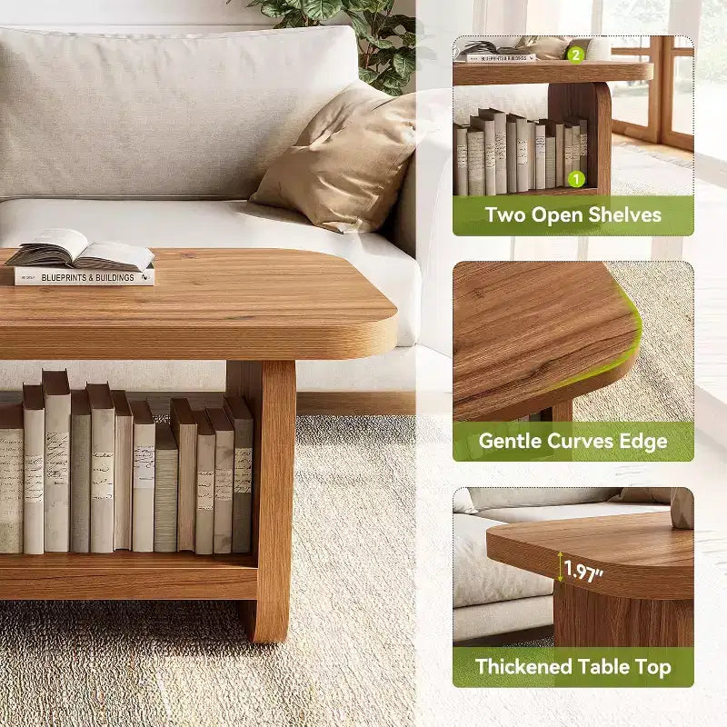 Tavolino da Caffè a 2 Livelli Lantine 47.2 con Contenitore, Tavolino Quadrato Moderno Stile Fattoria per Soggiorno, Camera da Letto, Cameretta, 47.24 L x 23.62 P, Marrone