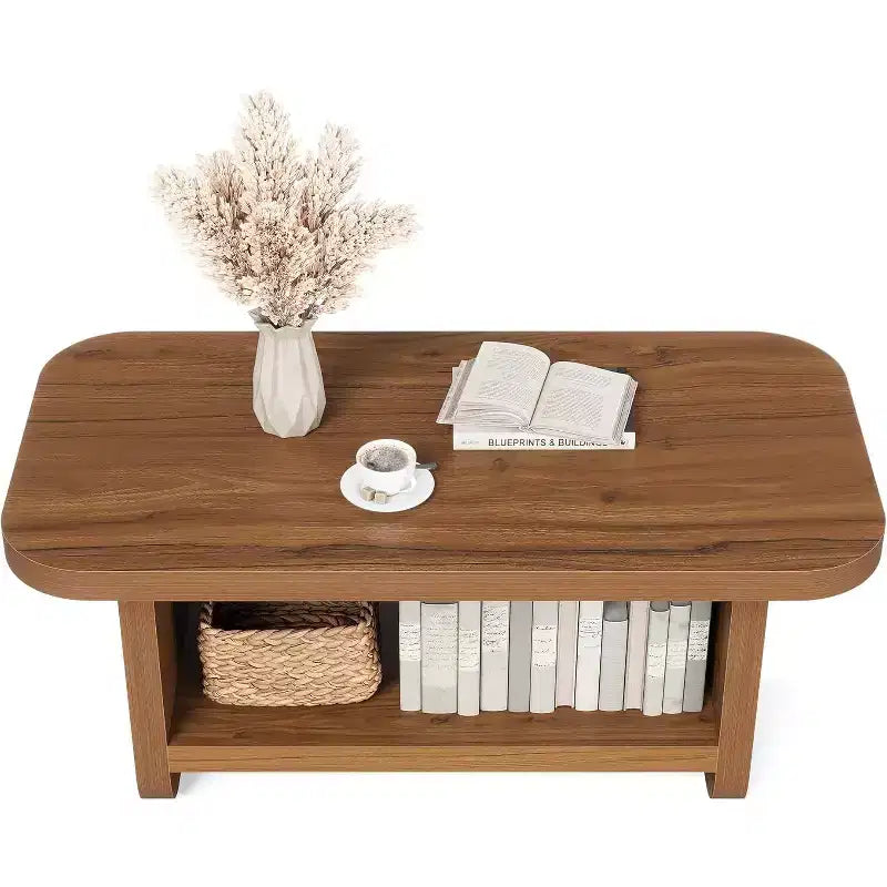 Tavolino da Caffè a 2 Livelli Lantine 47.2 con Contenitore, Tavolino Quadrato Moderno Stile Fattoria per Soggiorno, Camera da Letto, Cameretta, 47.24 L x 23.62 P, Marrone