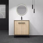 Fully Pre-Assembled Black 24 Inch Bathroom Vanity with Single Ceramic Countertop Sink Combo, 2 Soft Close Doors Bathroom Cabinet Set