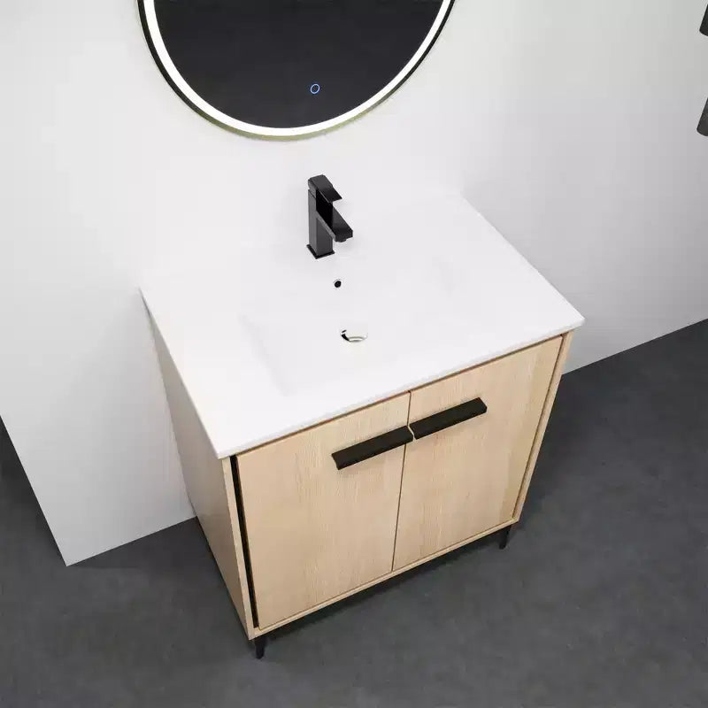 Mobile bagno da 60 cm nero completamente pre-assemblato con lavabo singolo in ceramica e 2 ante a chiusura ammortizzata