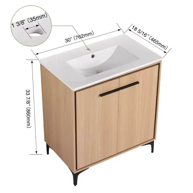 Mobile bagno da 60 cm nero completamente pre-assemblato con lavabo singolo in ceramica e 2 ante a chiusura ammortizzata