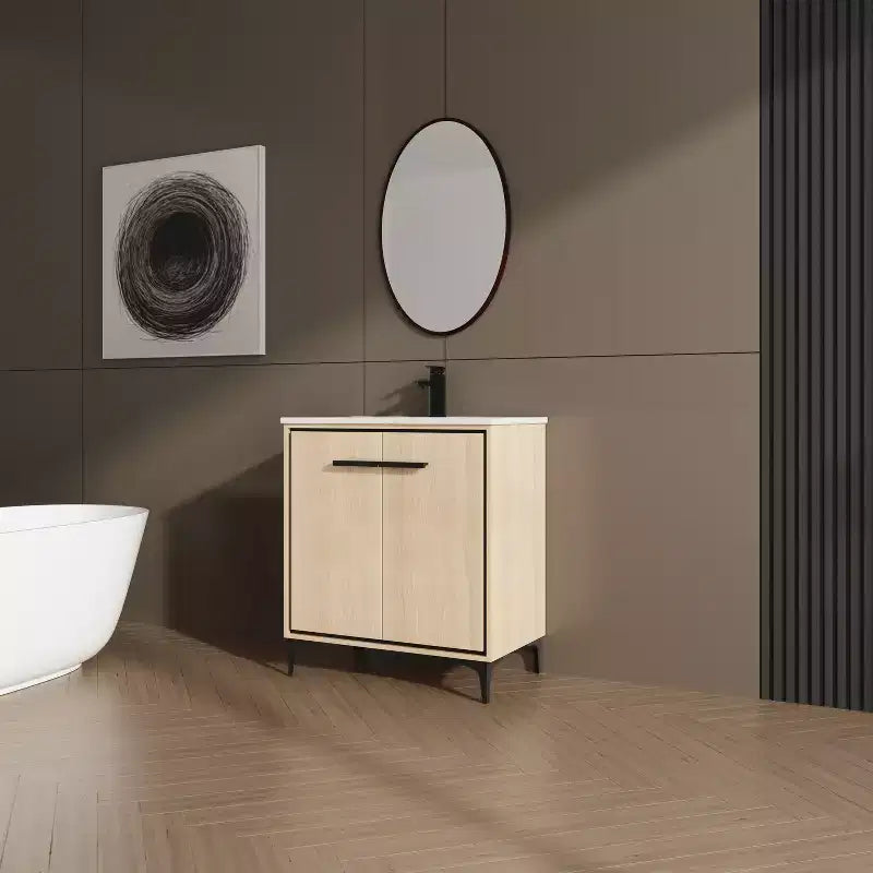 Mobile bagno da 60 cm nero completamente pre-assemblato con lavabo singolo in ceramica e 2 ante a chiusura ammortizzata
