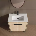 Fully Pre-Assembled Black 24 Inch Bathroom Vanity with Single Ceramic Countertop Sink Combo, 2 Soft Close Doors Bathroom Cabinet Set