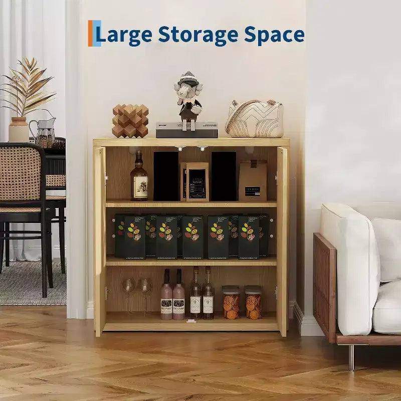 Madia Credenza con scanalature, Armadietto in legno largo 88 cm con ripiani regolabili per cucina, sala da pranzo, soggiorno