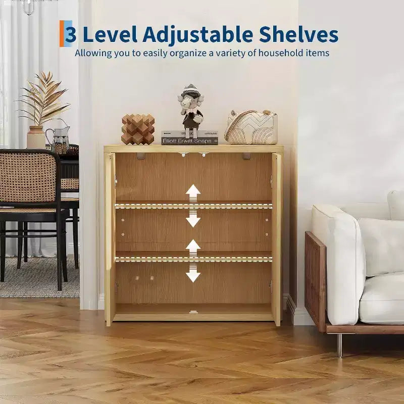 Madia Credenza con scanalature, Armadietto in legno largo 88 cm con ripiani regolabili per cucina, sala da pranzo, soggiorno