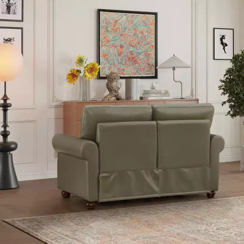 Divano in ecopelle liscia con decorazioni a borchie argentate e 2 contenitori estraibili sotto la seduta per soggiorno, Grigio