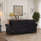 Divano Robusto con Decorazioni a Chiodi Argentati, 2 Pouf Contenitore Rimovibili, Rivestimento in PU con Chiodi Argentati, per Soggiorno o Ufficio, Nero