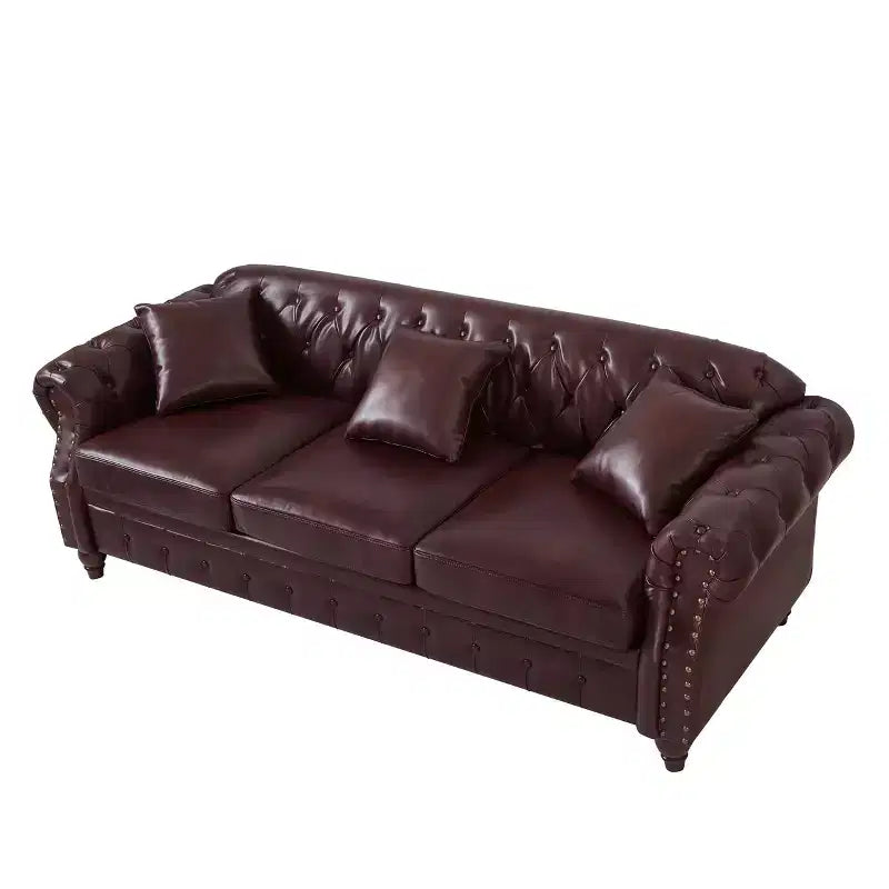 85.8 Divano Chesterfield da Soggiorno Design Classico Trapuntato Ecopelle PU Imbottito con Contenitore Borgogna