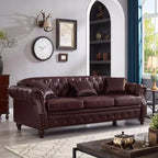 85.8 Divano Chesterfield da Soggiorno Design Classico Trapuntato Ecopelle PU Imbottito con Contenitore Borgogna