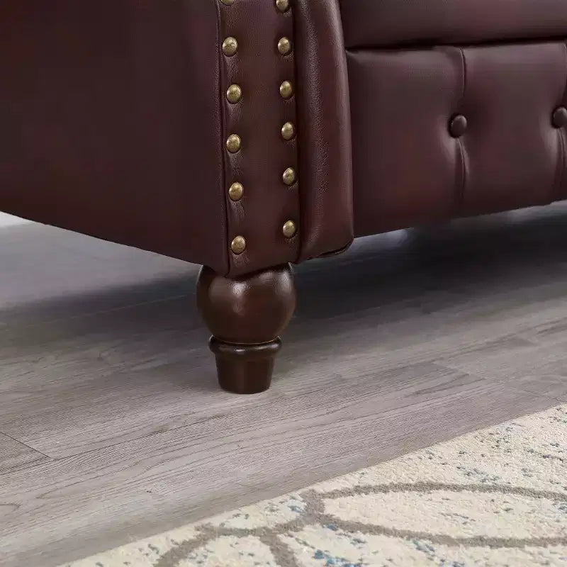85.8 Divano Chesterfield da Soggiorno Design Classico Trapuntato Ecopelle PU Imbottito con Contenitore Borgogna