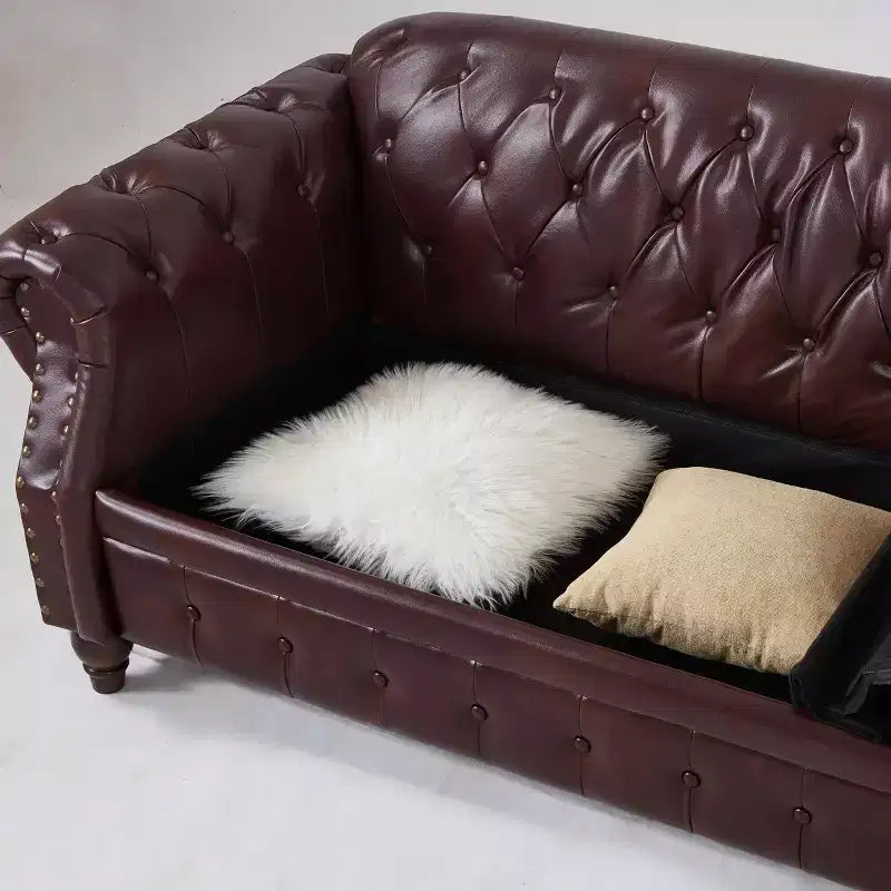 85.8 Divano Chesterfield da Soggiorno Design Classico Trapuntato Ecopelle PU Imbottito con Contenitore Borgogna