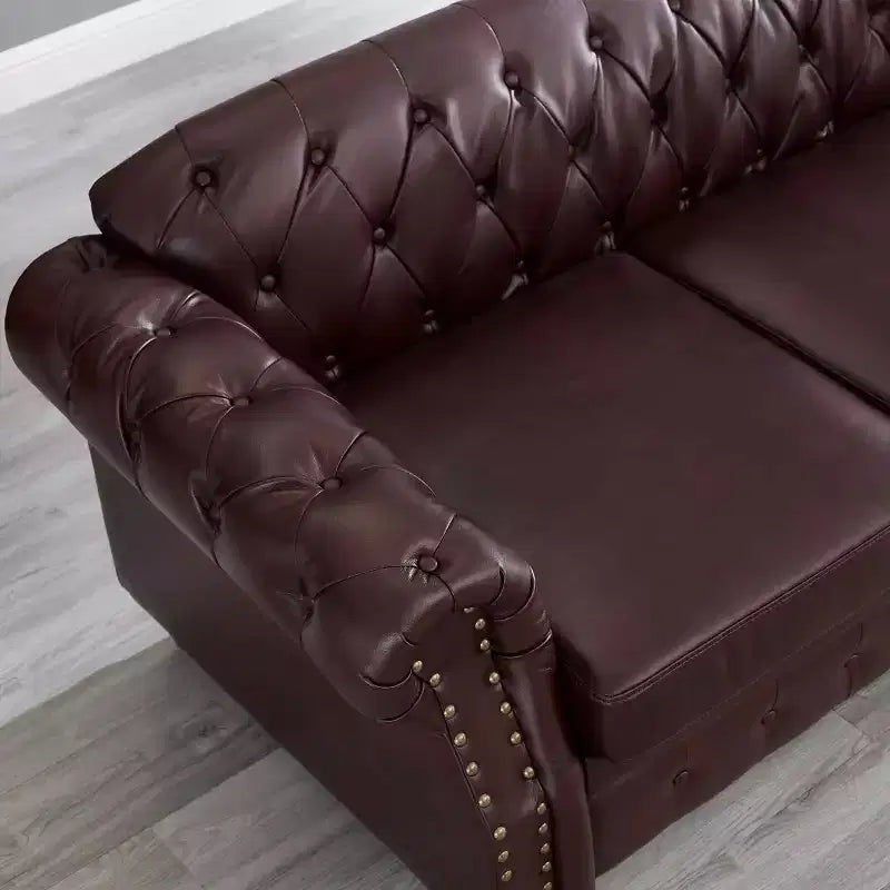 85.8 Divano Chesterfield da Soggiorno Design Classico Trapuntato Ecopelle PU Imbottito con Contenitore Borgogna
