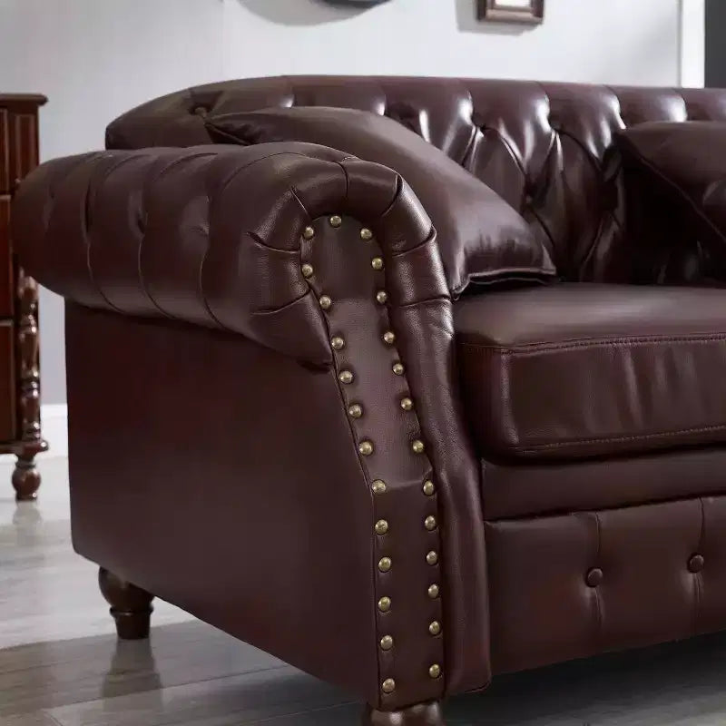 85.8 Divano Chesterfield da Soggiorno Design Classico Trapuntato Ecopelle PU Imbottito con Contenitore Borgogna