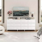 Cassettiera a 12 cassetti lunga 160 cm, porta TV per televisori da 55, 65, 70 pollici, con ripiani aperti per camera da letto e soggiorno, facile da montare