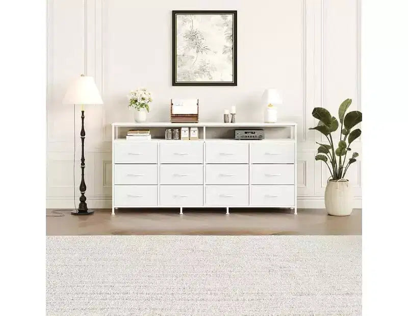 Cassettiera a 12 cassetti lunga 160 cm, porta TV per televisori da 55, 65, 70 pollici, con ripiani aperti per camera da letto e soggiorno, facile da montare