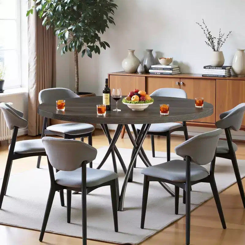 Tavolo da pranzo rotondo 47'' per 4 persone, moderno nero con gambe in metallo incrociate e piedini regolabili, industriale per cucina, sala da pranzo e ufficio