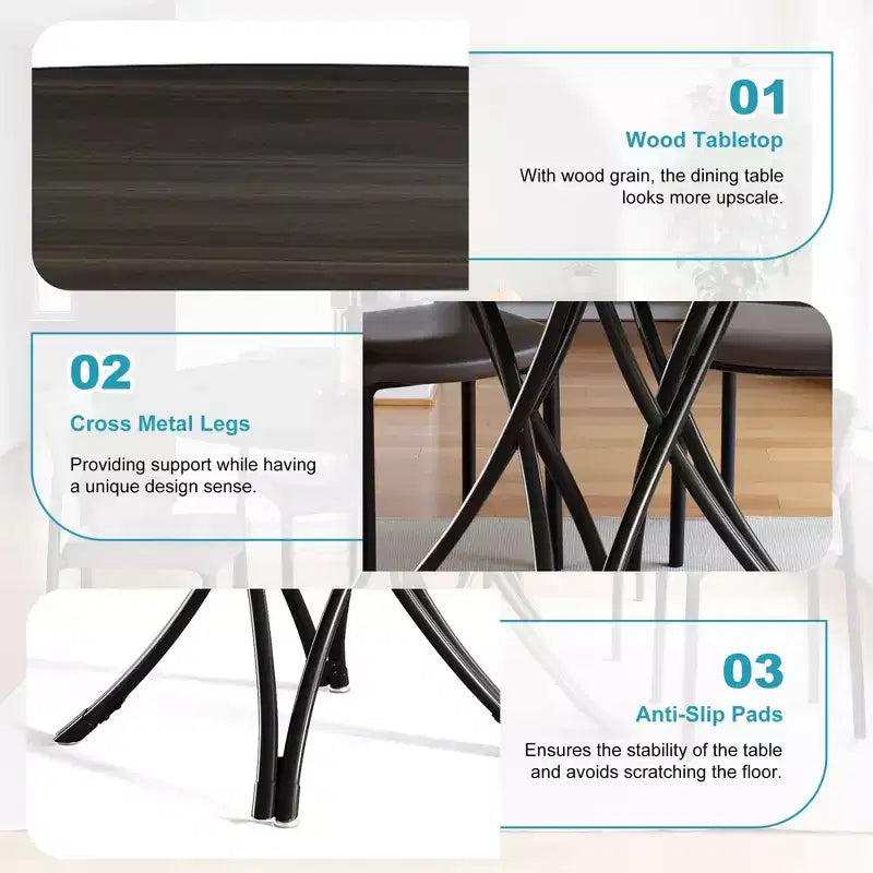 Tavolo da pranzo rotondo 47'' per 4 persone, moderno nero con gambe in metallo incrociate e piedini regolabili, industriale per cucina, sala da pranzo e ufficio