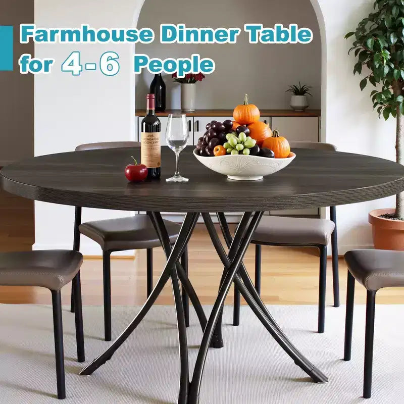 Tavolo da pranzo rotondo 47'' per 4 persone, moderno nero con gambe in metallo incrociate e piedini regolabili, industriale per cucina, sala da pranzo e ufficio