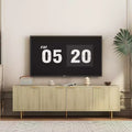 VIYET 69 Modern Fluted TV Stand for 55+ Inch TVs, Black MDF Media Console w/ 4 Storage Doors & Gold Legs