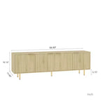 Mobile TV moderno con scanalature da 69" per TV da 55"+, console multimediale in MDF nera con 4 ante portaoggetti e gambe dorate