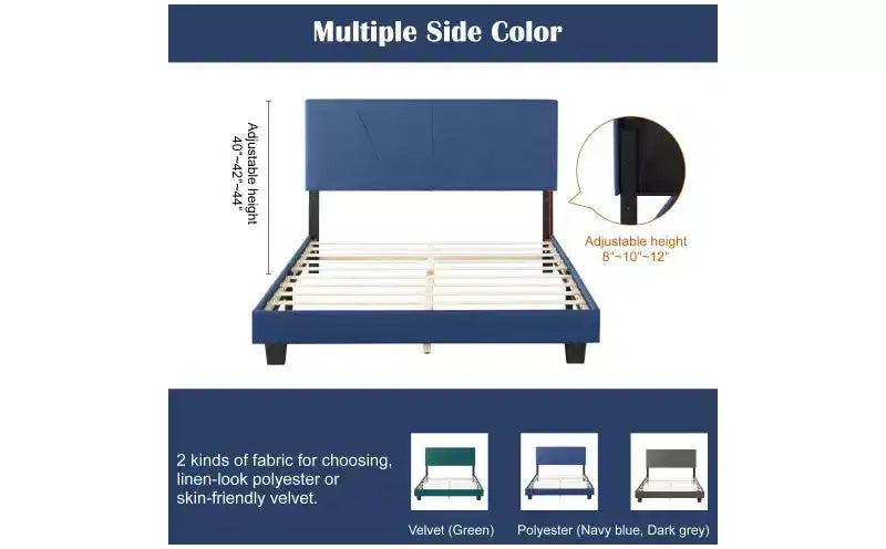Elegante Letto a Piattaforma Queen Size con Testiera Imbottita e Supporto a Doghe, Classico Letto in Legno per Camera da Letto Principale